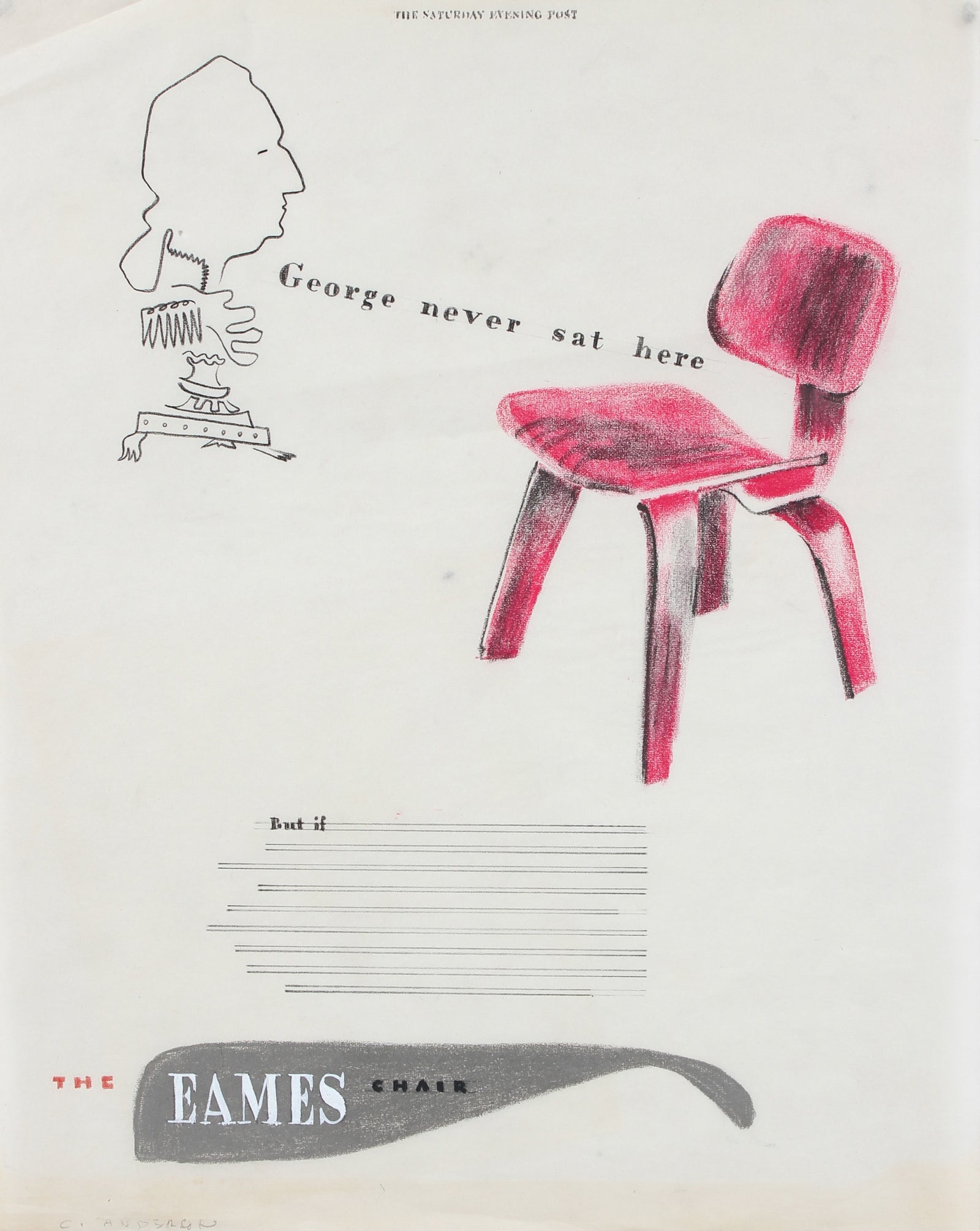 <i>George Never Sat Here</i> <br>Mid Century Ad Illustration <br><br>#97575