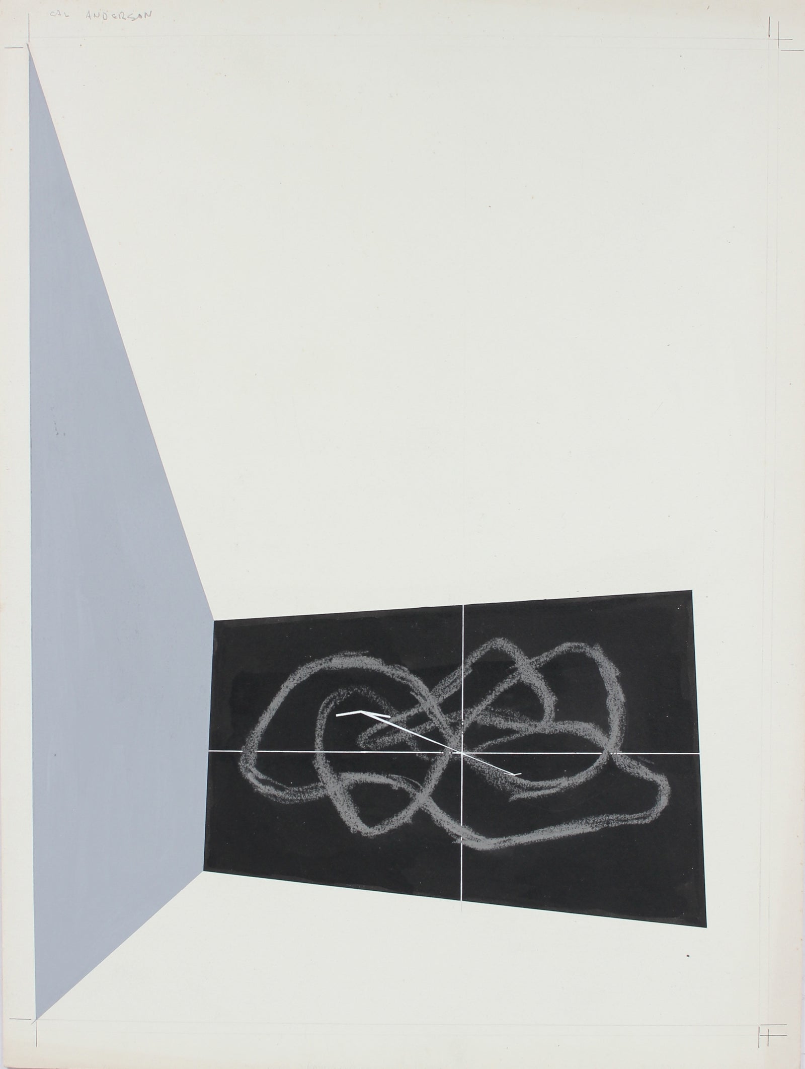 Monochromatic Abstract Cubist Drawing <br>Mid 20th Century Gouache & Pastel <br><br>#97617