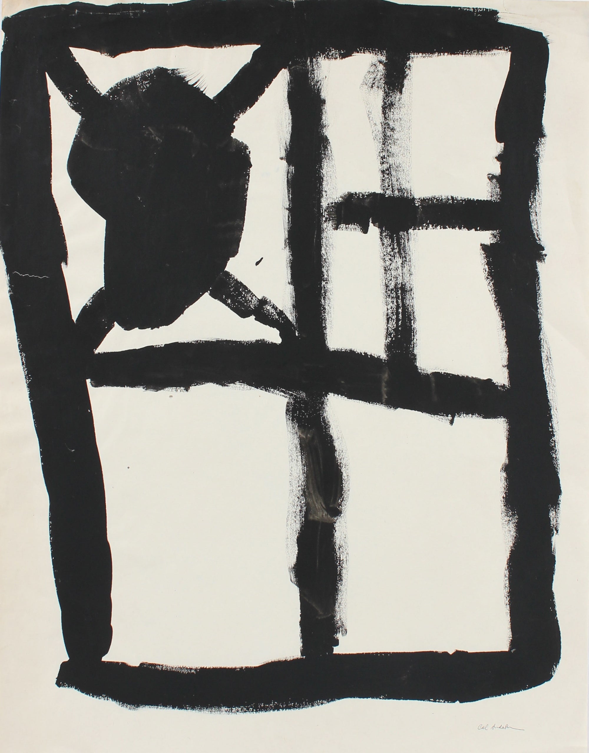 Modern Grid Abstract in Black <br>20th Century Gouache <br><br>#97621