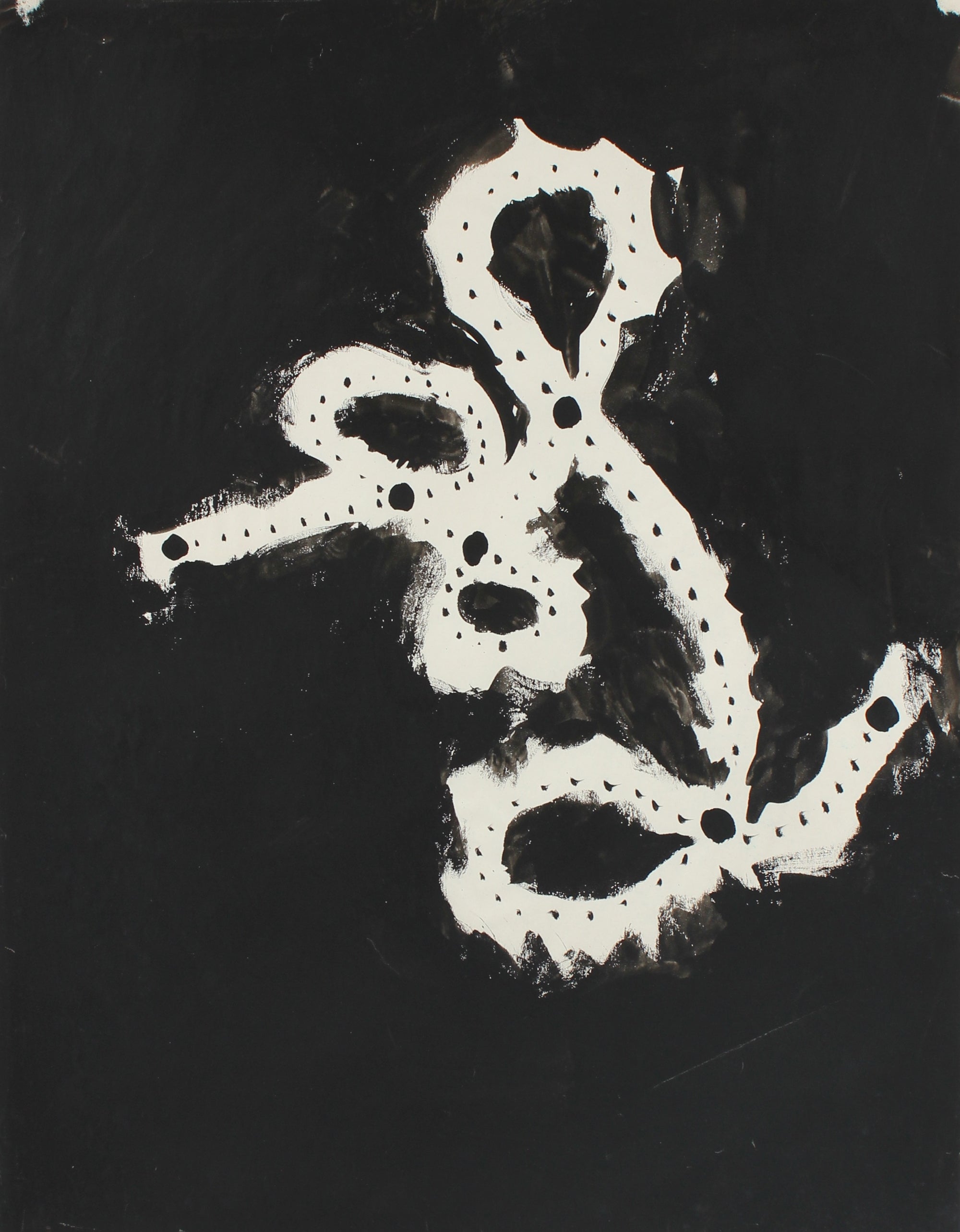White Dotted Curves On Black <br>20th Century Gouache <br><br>#97622