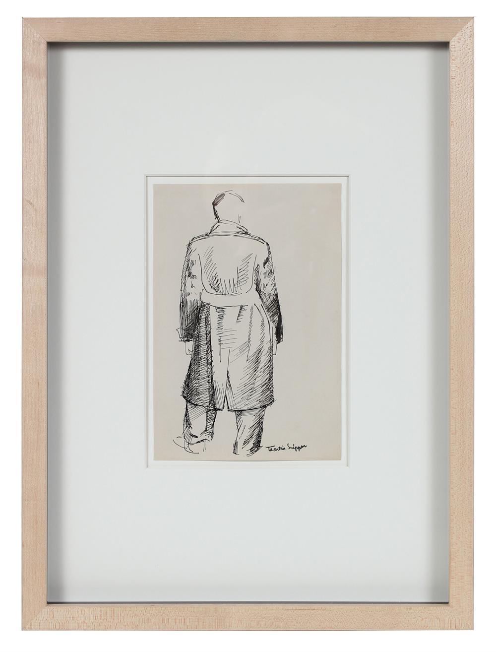 Man in Trench Coat<br>Mid Century Ink Sketch<br><br>#49788