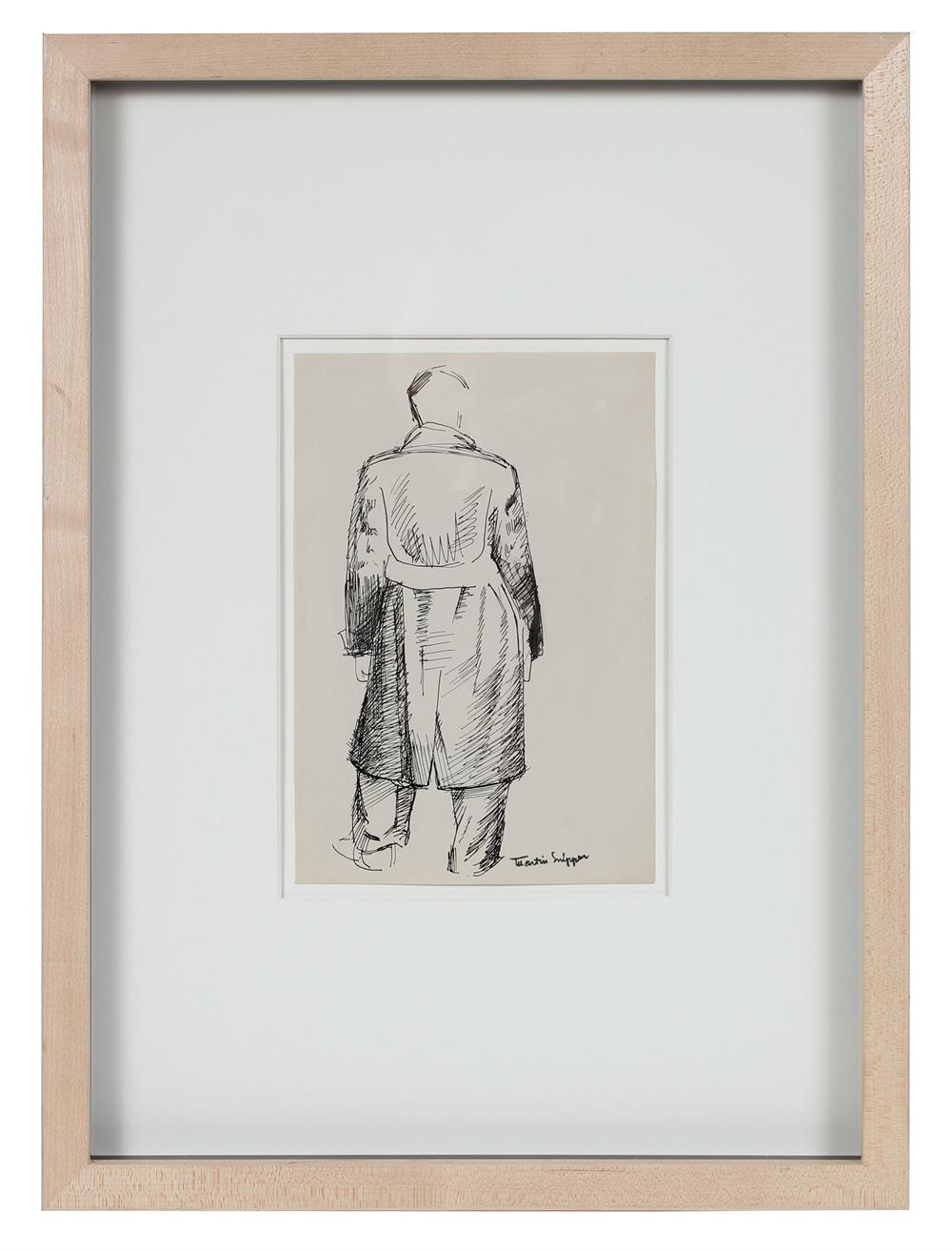 Man in Trench Coat<br>Mid Century Ink Sketch<br><br>#49788