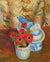Flowers in Ceramic Vase Still Life <br>Late 20th Century Oil <br><br>#97856