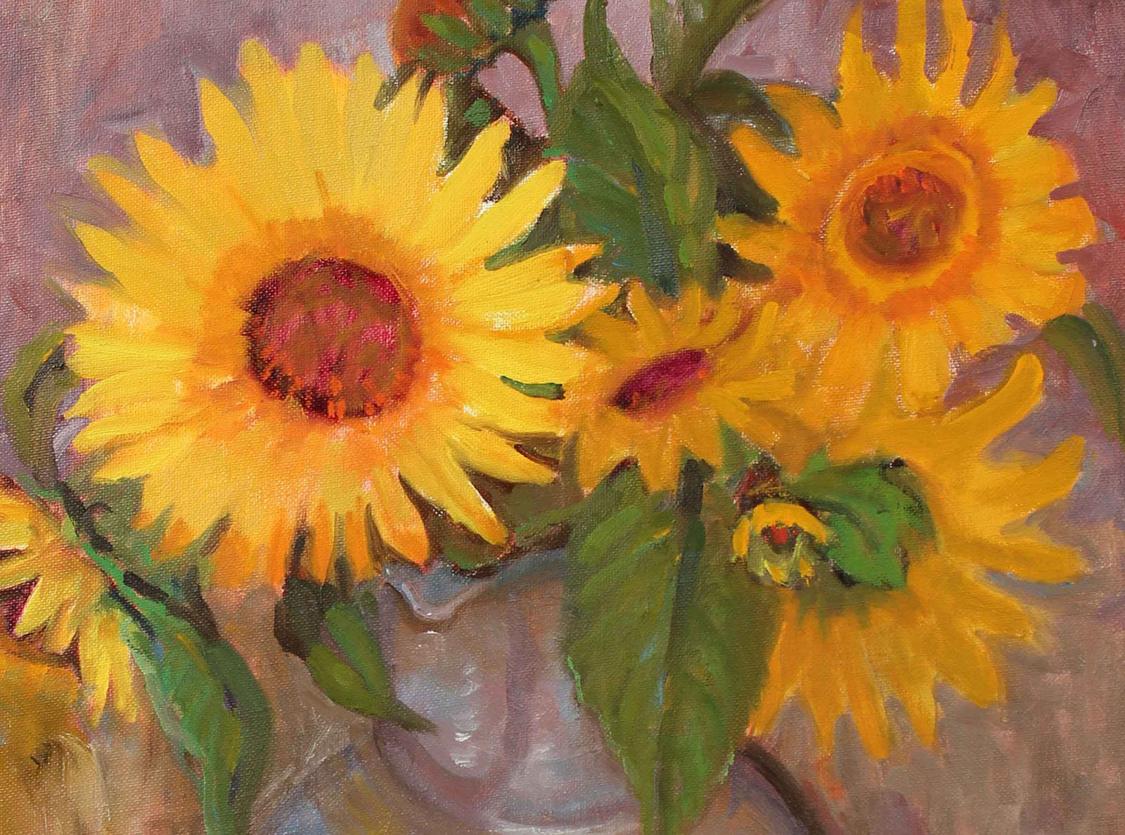 Cheery Sunflower Still Life<br>Late 20th Century Oil<br><br>#97857