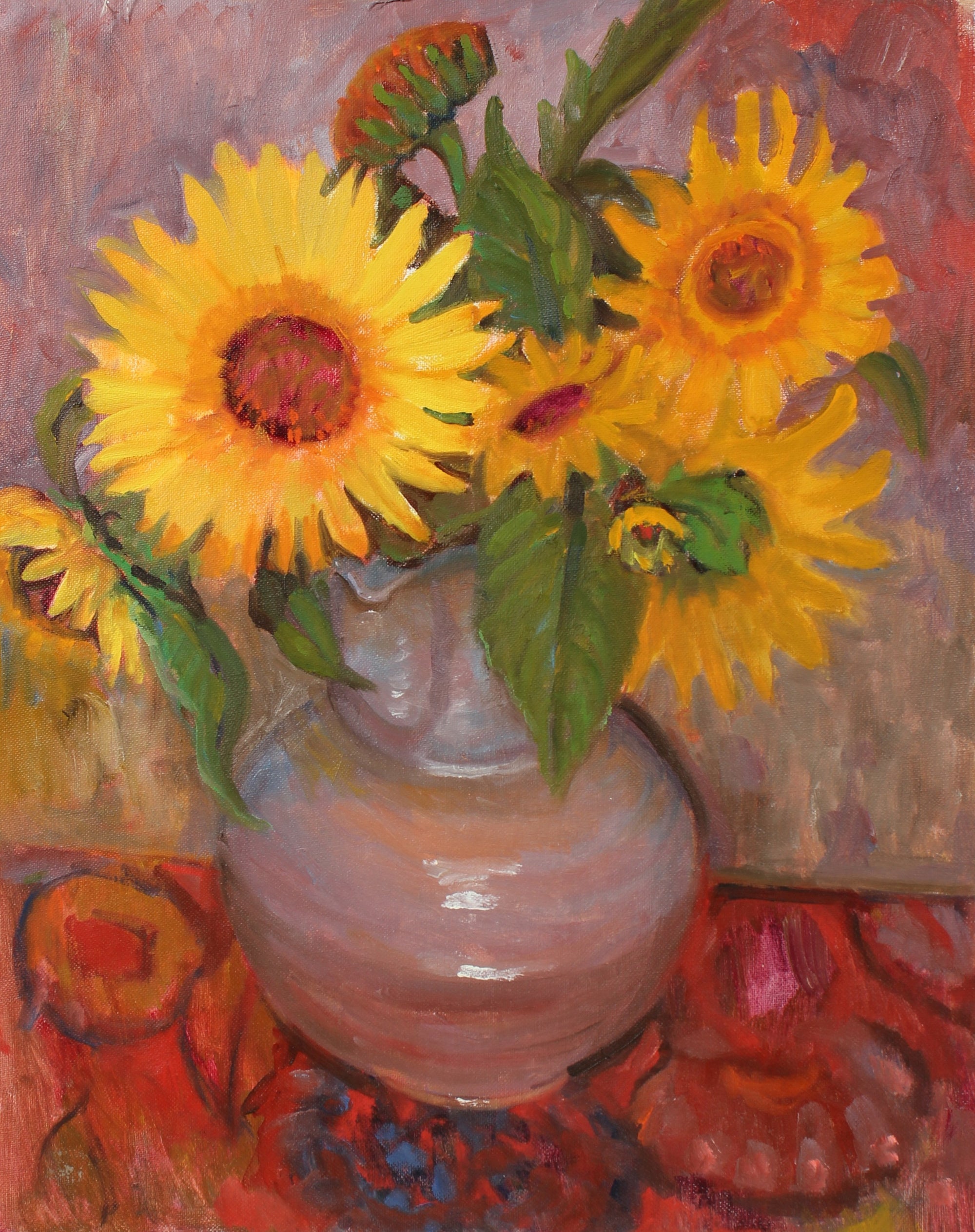 Cheery Sunflower Still Life<br>Late 20th Century Oil<br><br>#97857