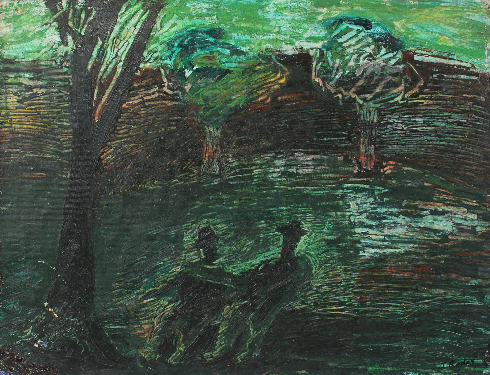 Friends in the Park Abstracted Landscape<br>20th Century Oil<br><br>#98139