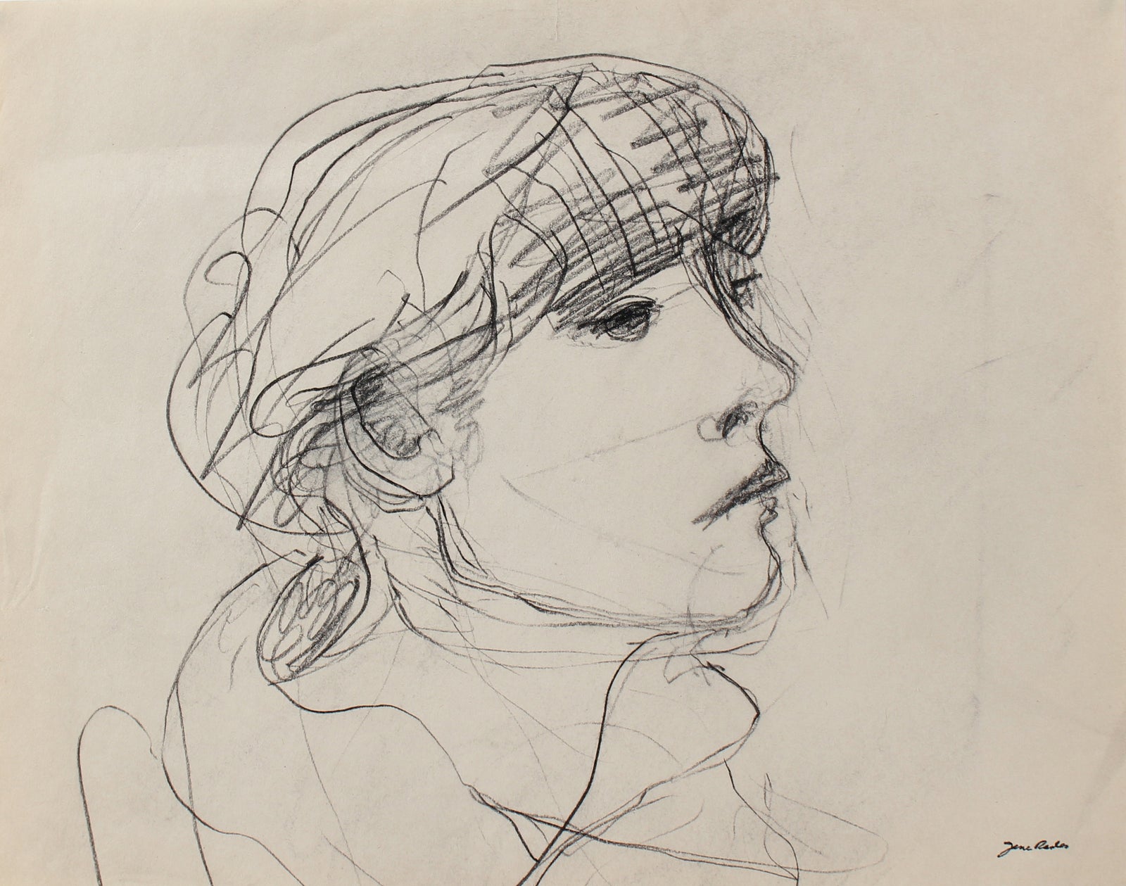 Loose Sketch of a Girl<br>20th Century Charcoal<br><br>#98140