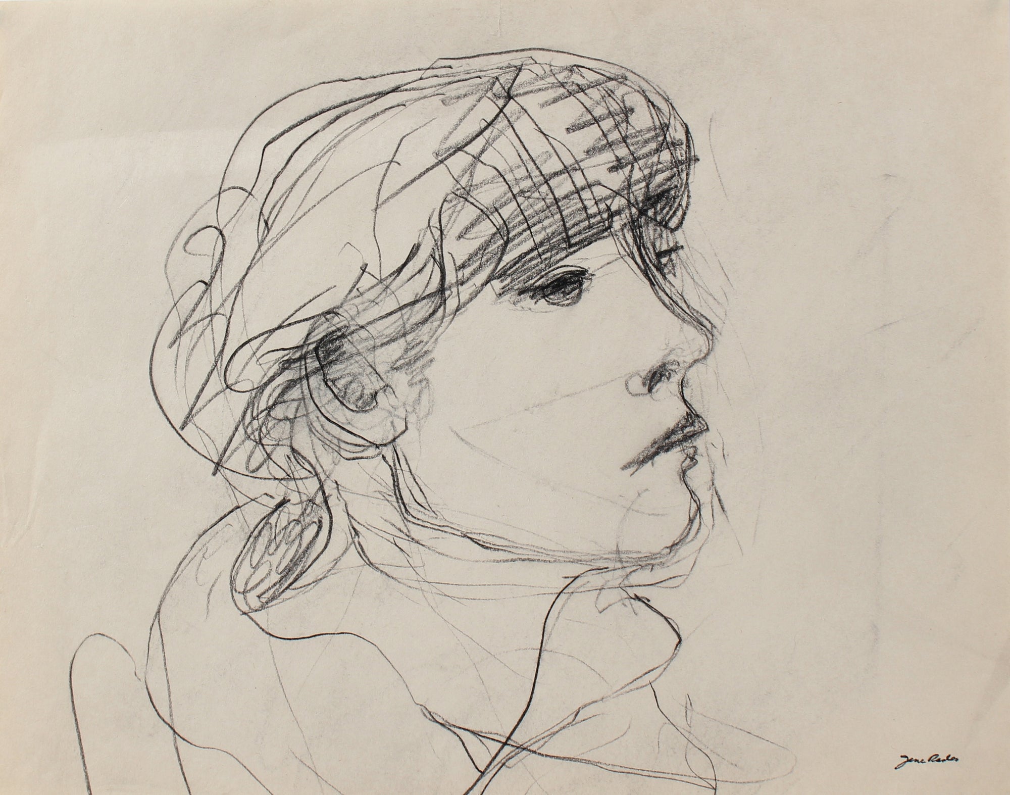 Loose Sketch of a Girl<br>20th Century Charcoal<br><br>#98140
