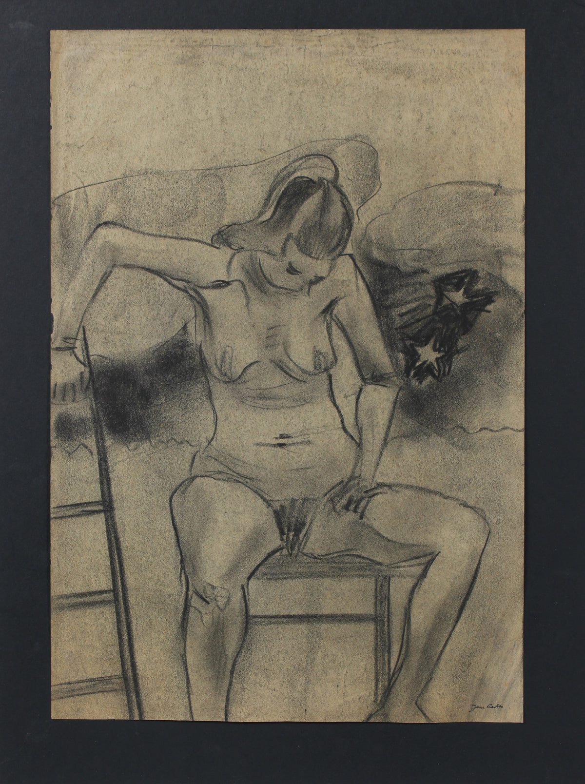 Seated Charcoal Nude with Ladder&lt;br&gt;Mid - Late 20th Century&lt;br&gt;&lt;br&gt;#98143