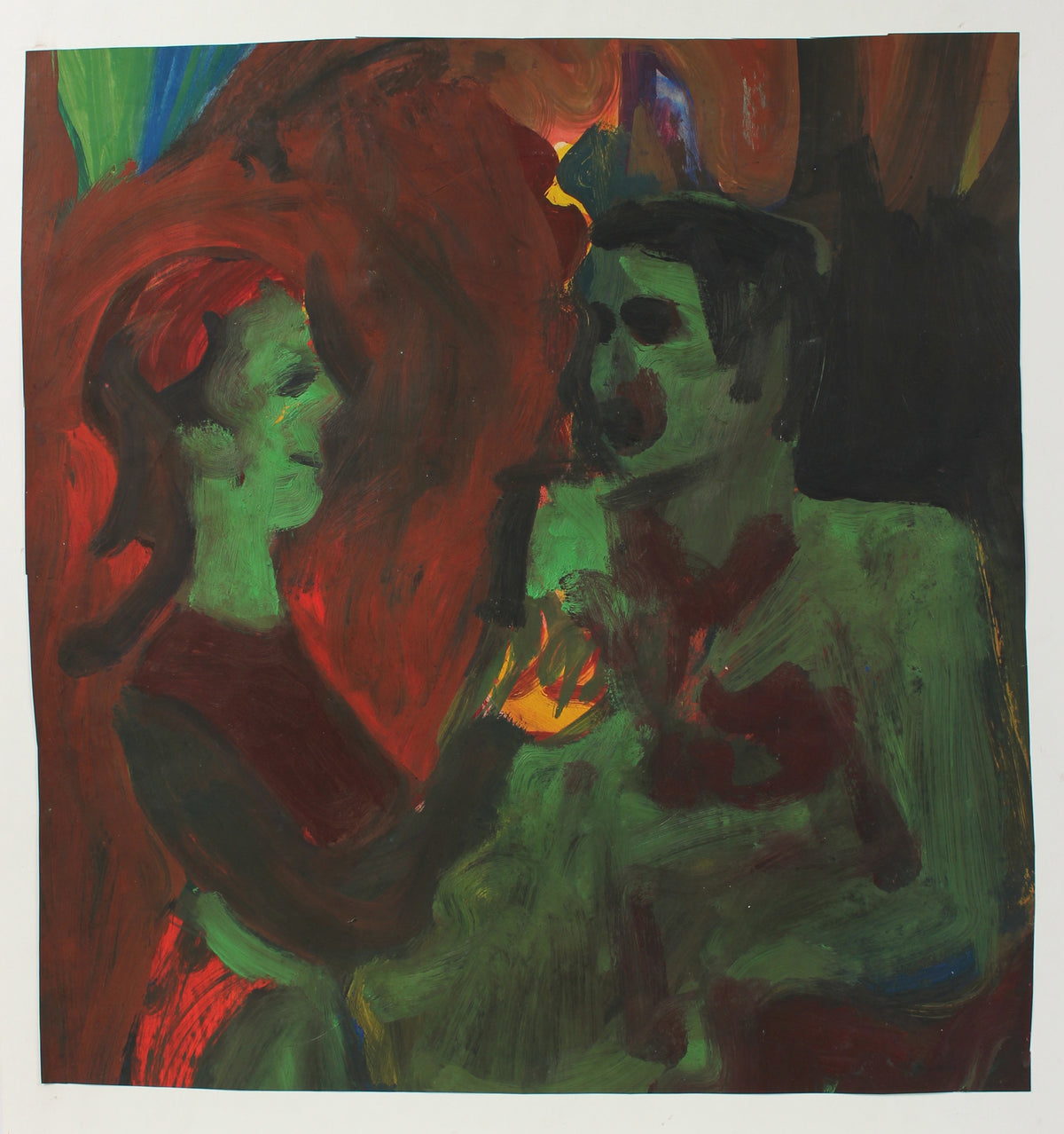 Expressionist Couple in Green&lt;br&gt;20th Century Oil on Paper&lt;br&gt;&lt;br&gt;#98149
