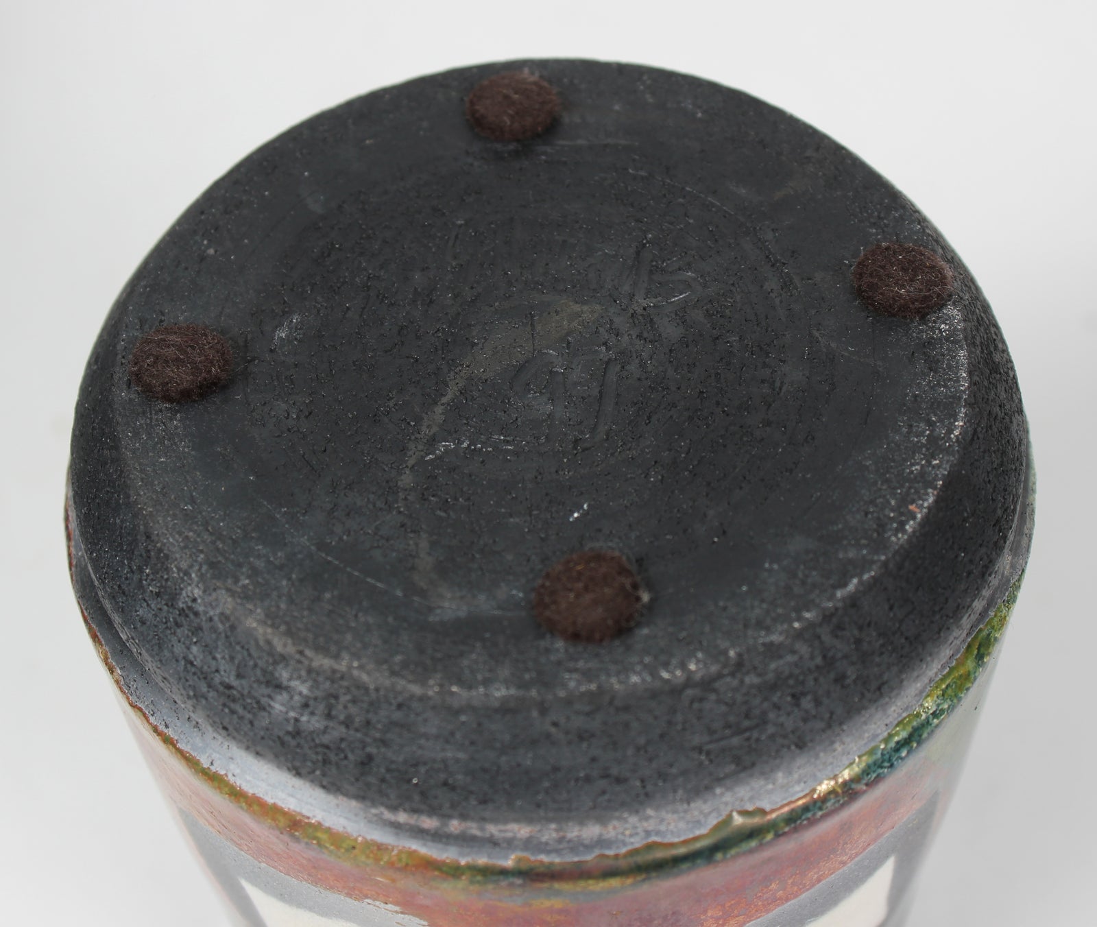 Multi-Color Upright Ceramic Vessel With Geometric Pattern <br><br>#98386