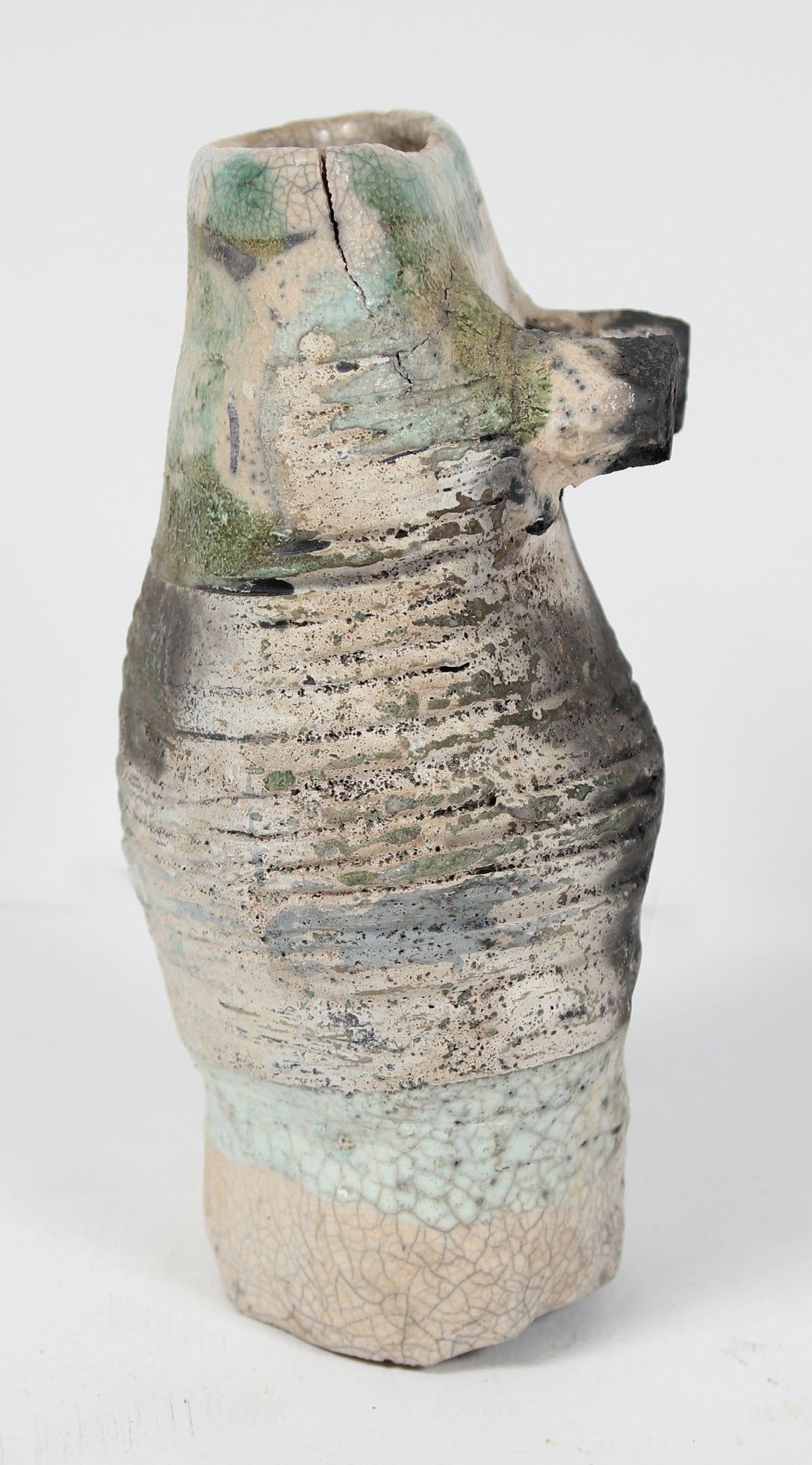 Pale Black, White, Green Ceramic Vessel <br><br>#98419