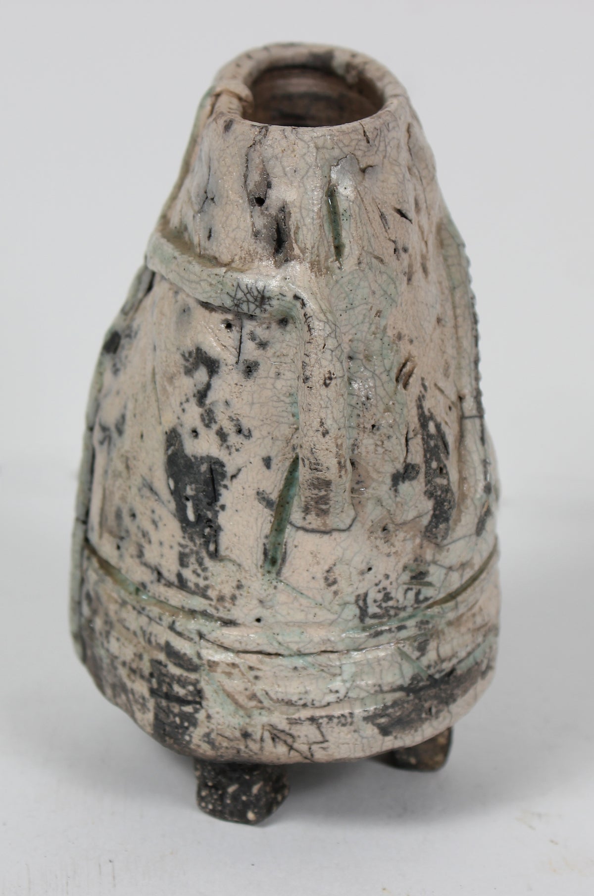 Pale Monochromatic Ceramic Vessel With Light Green Accent <br><br>#98422