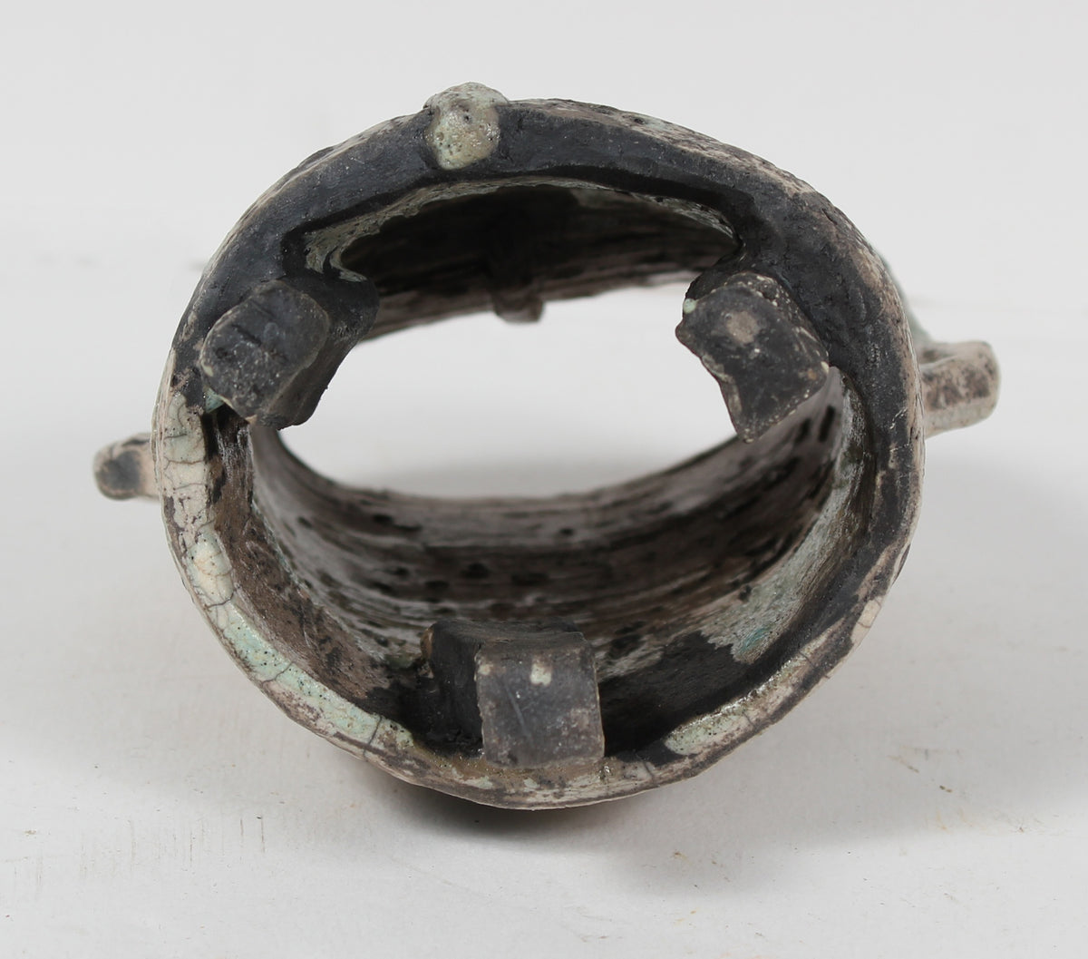 Pale Monochromatic Ceramic Vessel With Light Green Accent <br><br>#98422