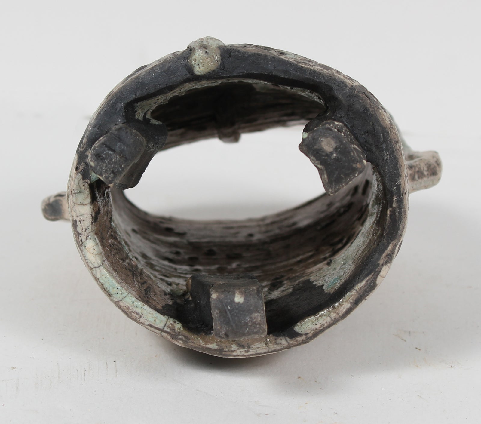 Pale Monochromatic Ceramic Vessel With Light Green Accent <br><br>#98422