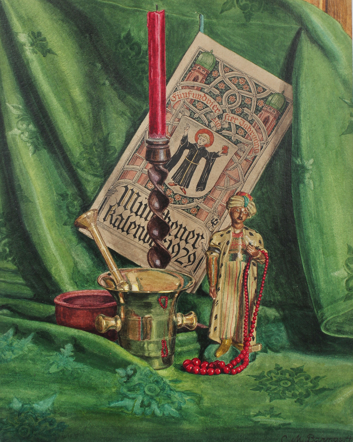 Still Life with Candlestick &amp; Statuette&lt;br&gt;1940 Oil on Paper&lt;br&gt;&lt;br&gt;#98624