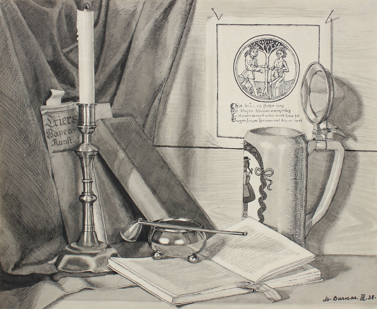 Candlestick, Book &amp; Stein &lt;br&gt;1938 Ink Drawing &lt;br&gt;&lt;br&gt;#98625