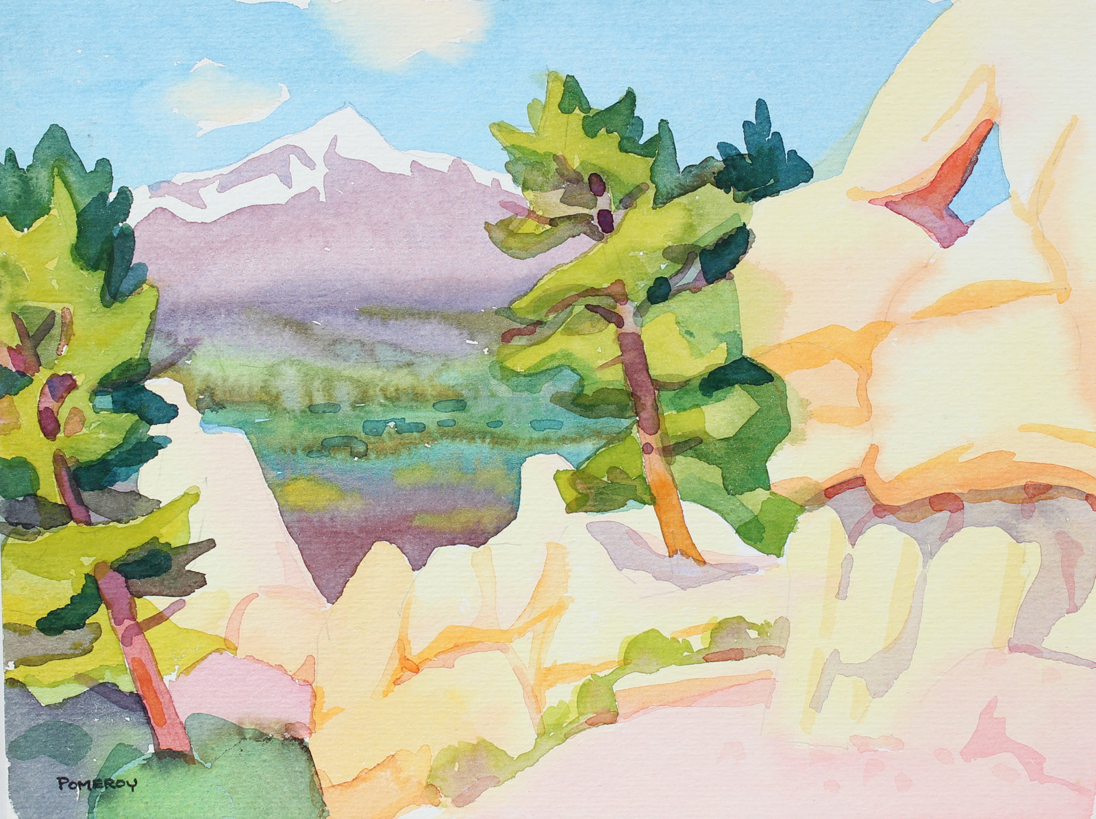 Sunny Mountain Landscape <br>20th Century Watercolor <br><br>#98630