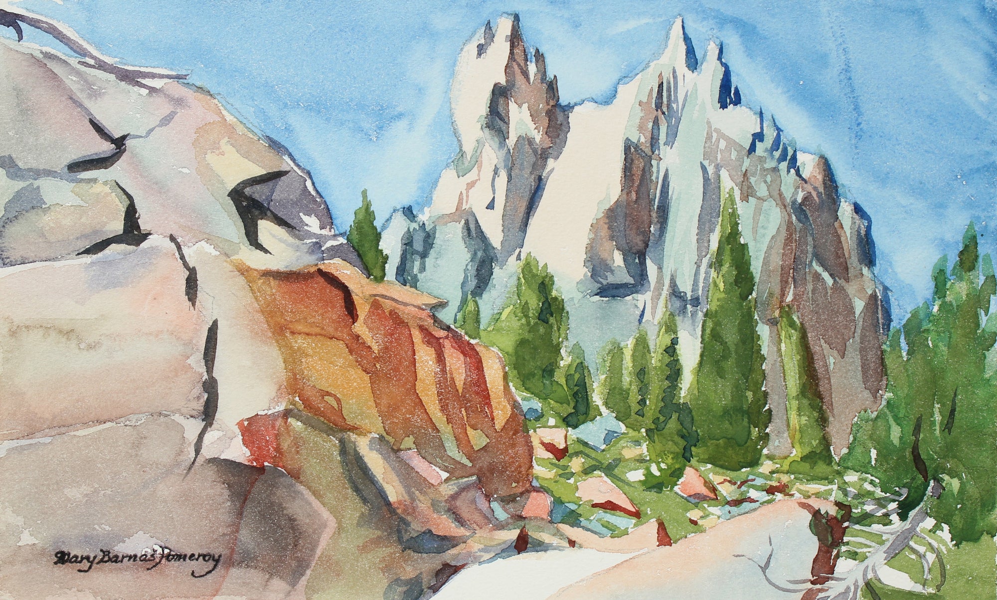 Grand Rock Scene <br>Mid-Late 20th Century Watercolor<br><br>#98639