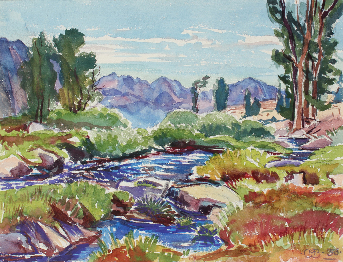 Idyllic Valley River Scene &lt;br&gt;1953 Watercolor &lt;br&gt;&lt;br&gt;#98644