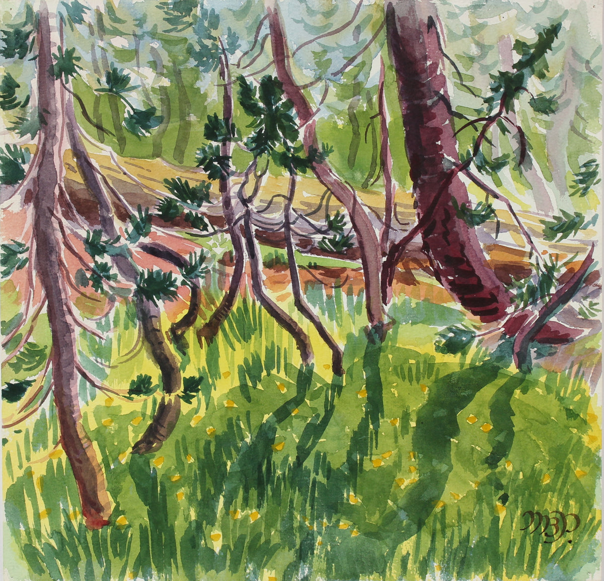 &lt;i&gt;Kindergarten Pines Playing in Sunlight&lt;/i&gt; &lt;br&gt; 1966 Watercolor&lt;br&gt;&lt;br&gt;#98645