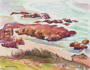 Red Shoreline <br>Mid Century Watercolor <br><br>#98652