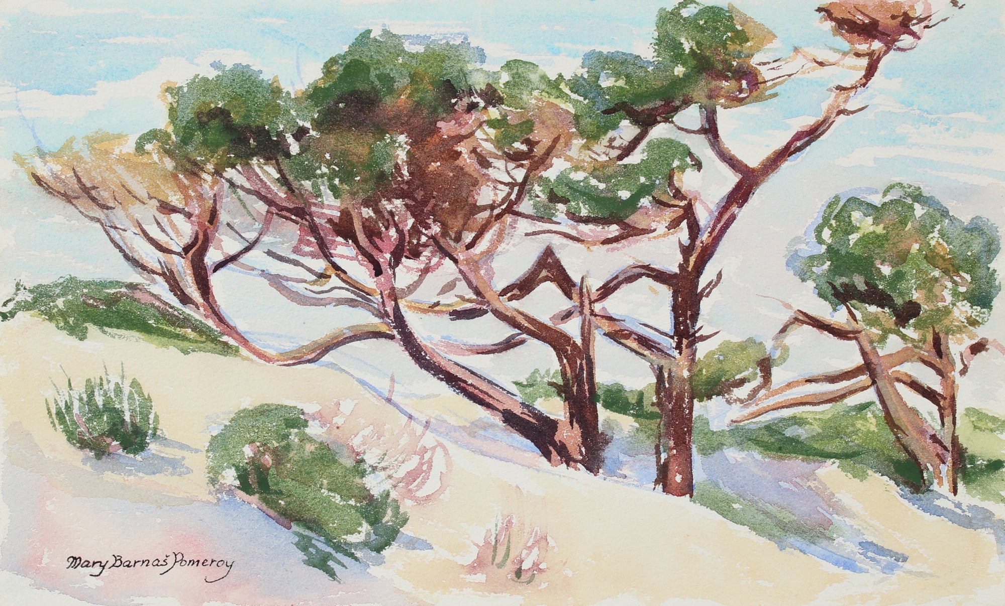 <i> Trees on a Hill </i> <br> Mid-Late 20th Century Watercolor<br><br>#98656