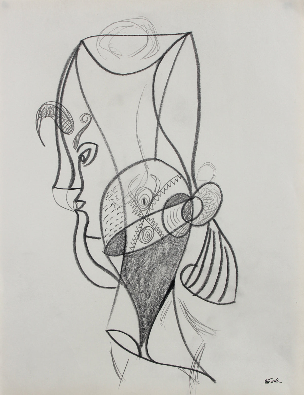 Surreal Abstracted Face &lt;br&gt;20th Century Graphite &lt;br&gt;&lt;br&gt;#98827