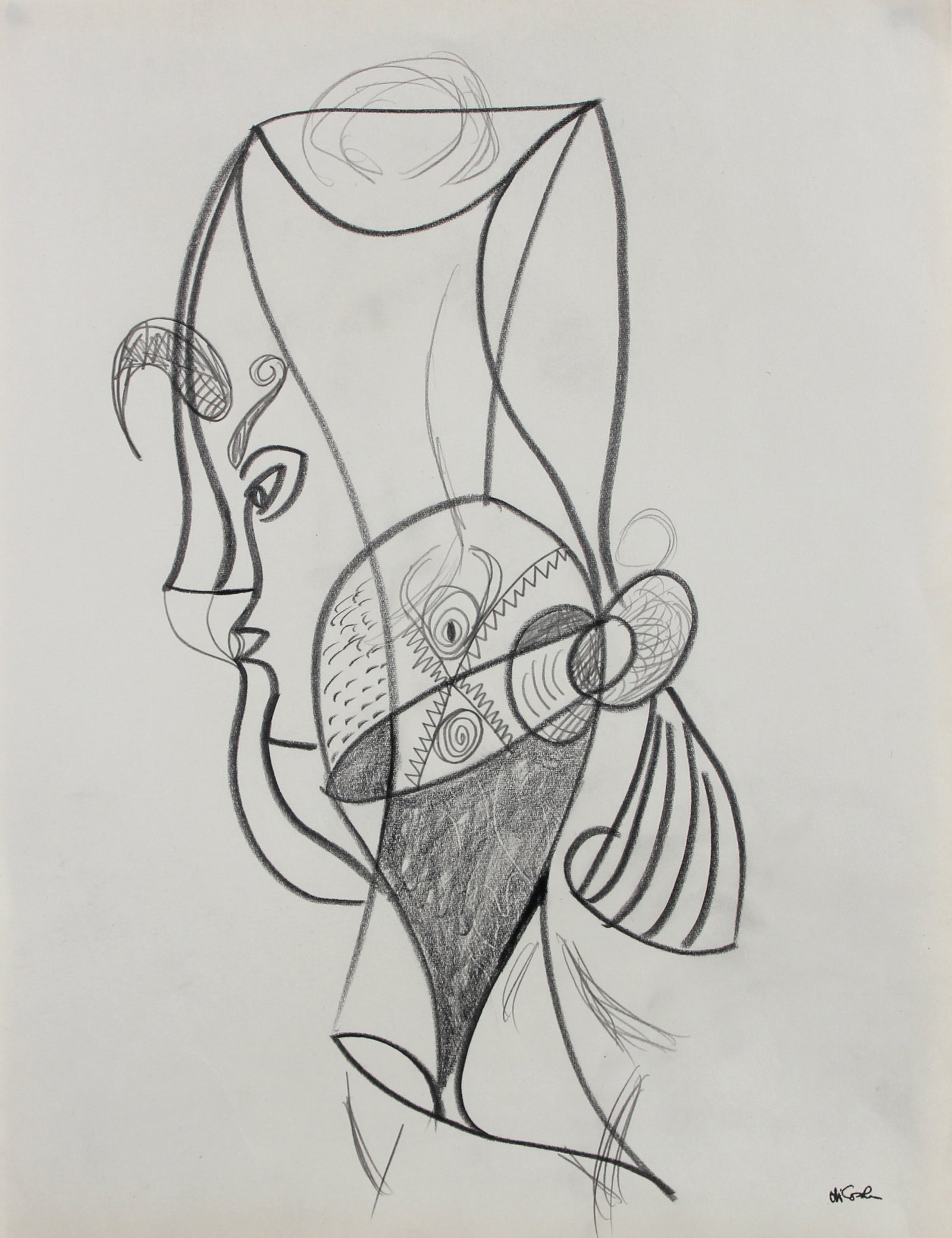 Surreal Abstracted Face <br>20th Century Graphite <br><br>#98827