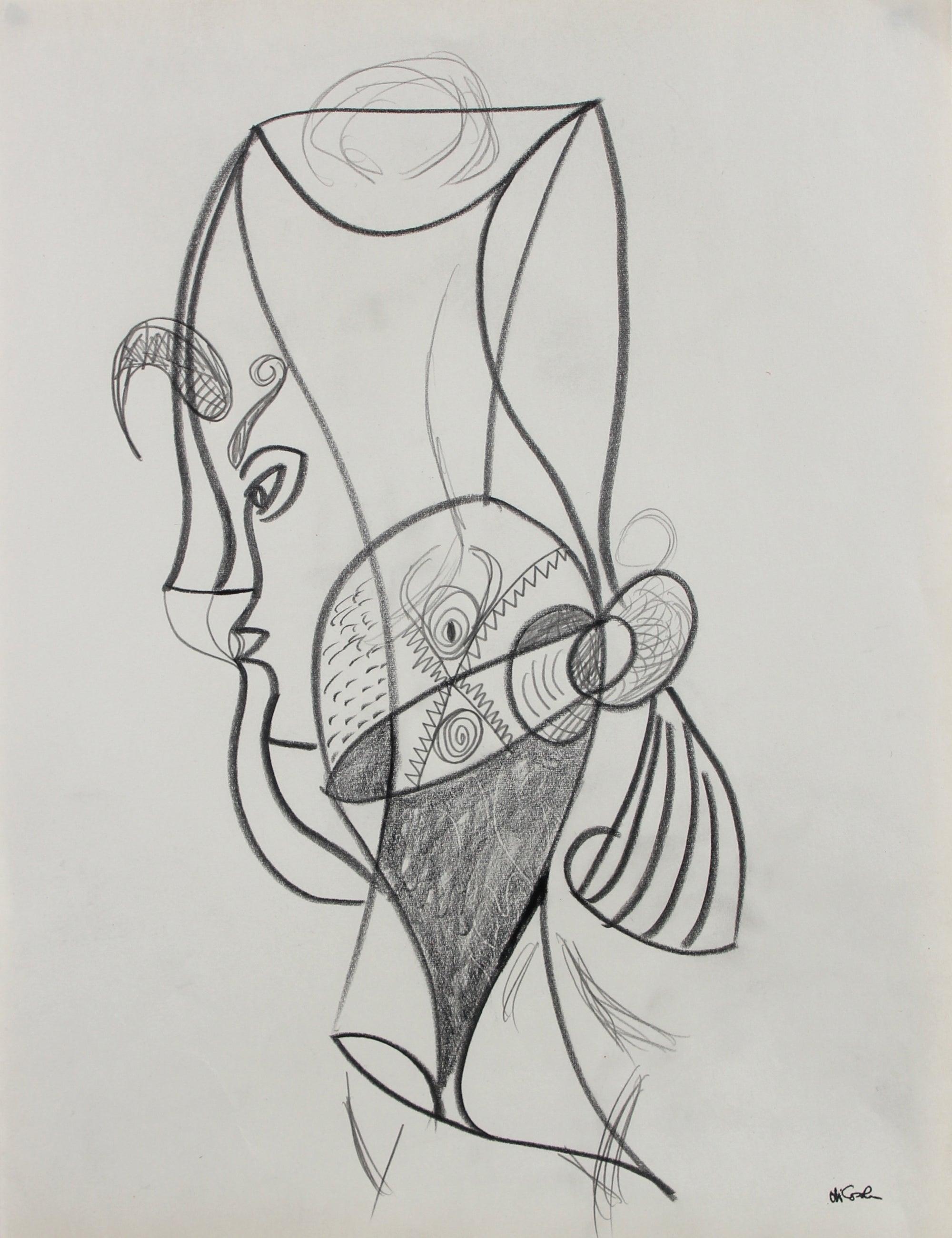 Surreal Abstracted Face <br>20th Century Graphite <br><br>#98827