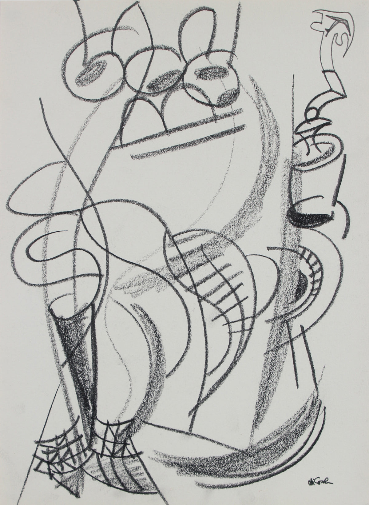 Monochromatic Deconstructed Sketch with Shading &lt;br&gt; Late 20th Century Graphite &lt;br&gt;&lt;br&gt;#98841