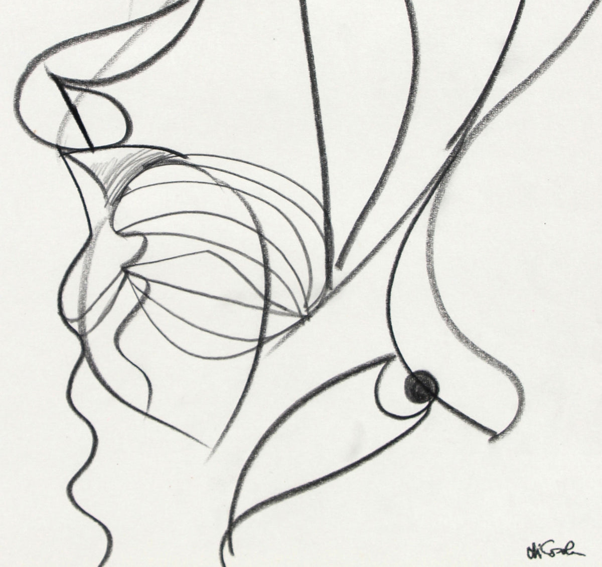 Surrealist Abstracted Face <br> Late 20th Century Graphite <br><br>#98844