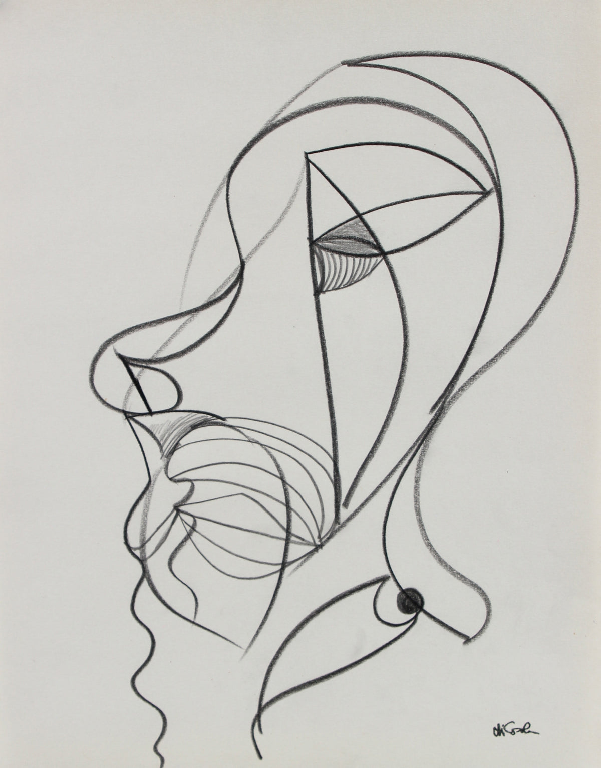 Surrealist Abstracted Face &lt;br&gt; Late 20th Century Graphite &lt;br&gt;&lt;br&gt;#98844
