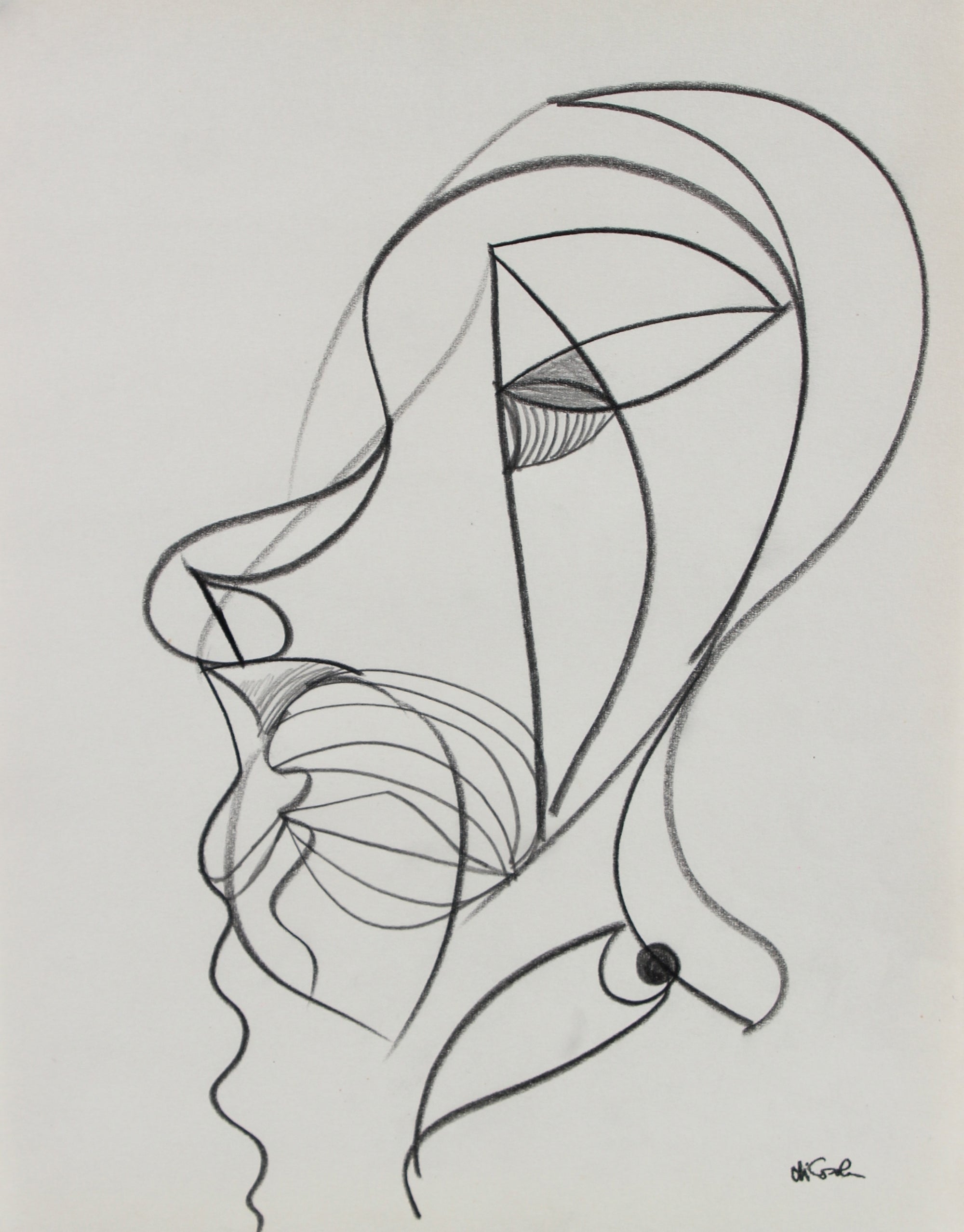 Surrealist Abstracted Face <br> Late 20th Century Graphite <br><br>#98844