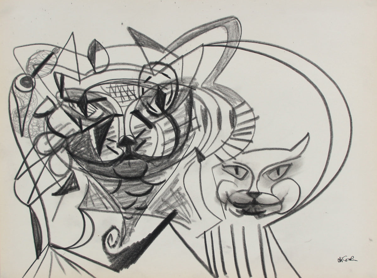 Surreal Abstracted Cat Faces &lt;br&gt;Late 20th Century Graphite &lt;br&gt;&lt;br&gt;#98856