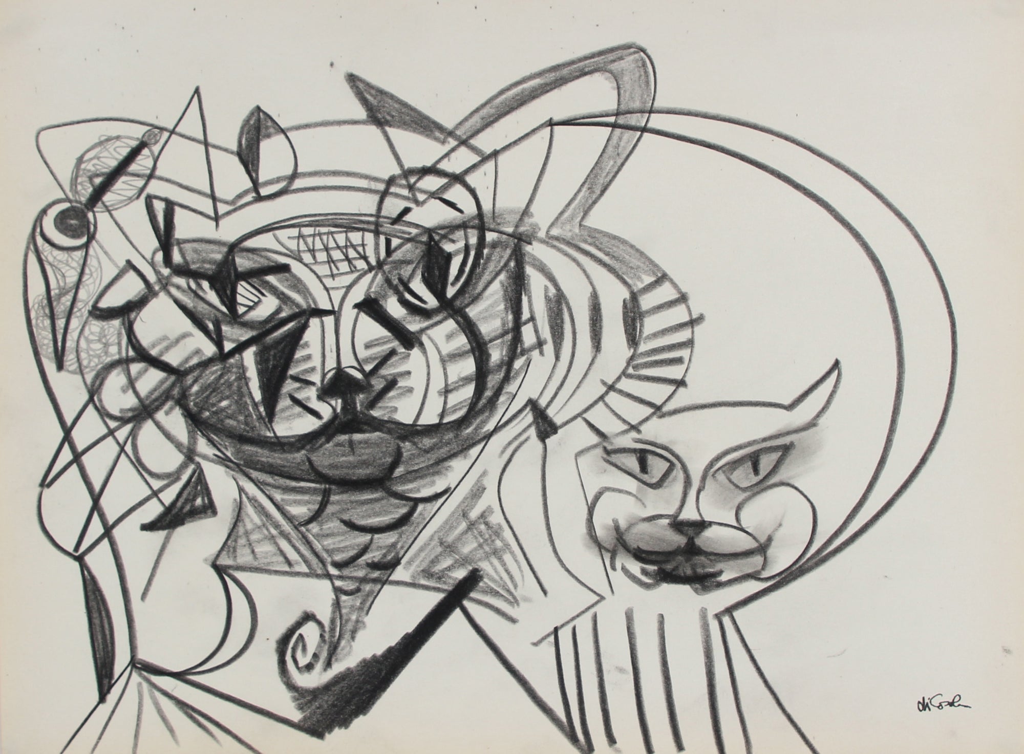 Surreal Abstracted Cat Faces <br>Late 20th Century Graphite <br><br>#98856