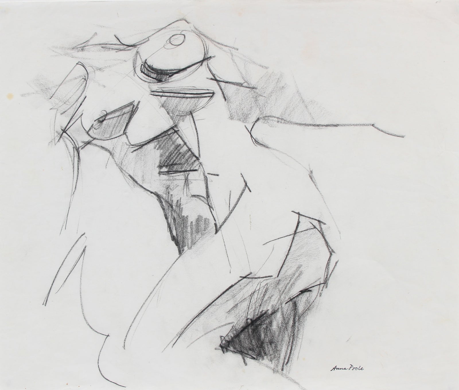 Nude Torso Figure Study <br>Late 20th Century Charcoal <br><br>#98972