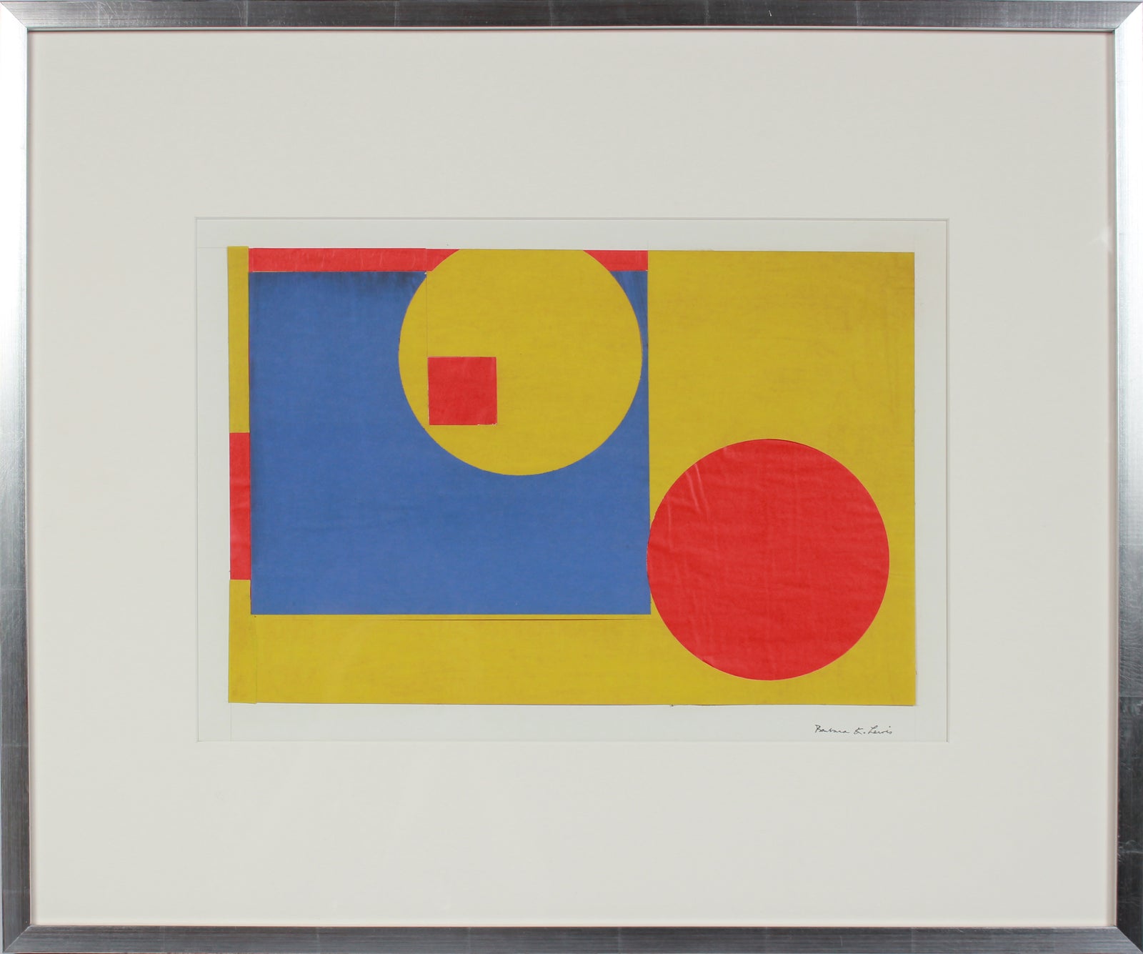 Geometric Abstract in Blue, Yellow & Red <br>Mid Century Collage <br><br>#99054