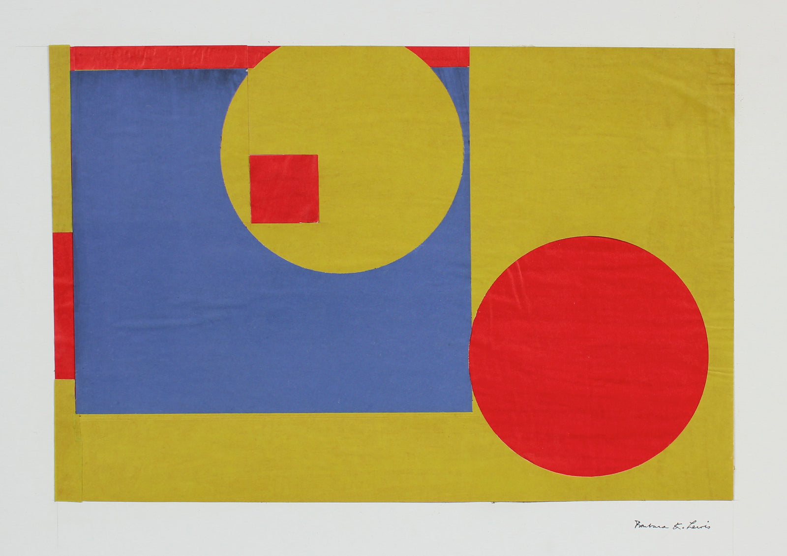 Geometric Abstract in Blue, Yellow & Red <br>Mid Century Collage <br><br>#99054