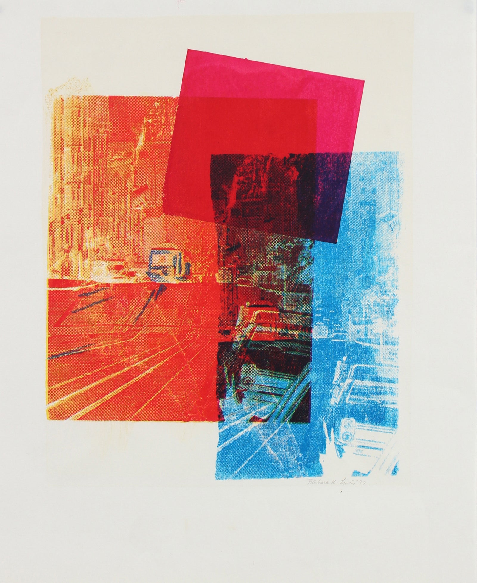 Abstracted Color Block Cityscape <br> 1970 Serigraph<br><br>#99058