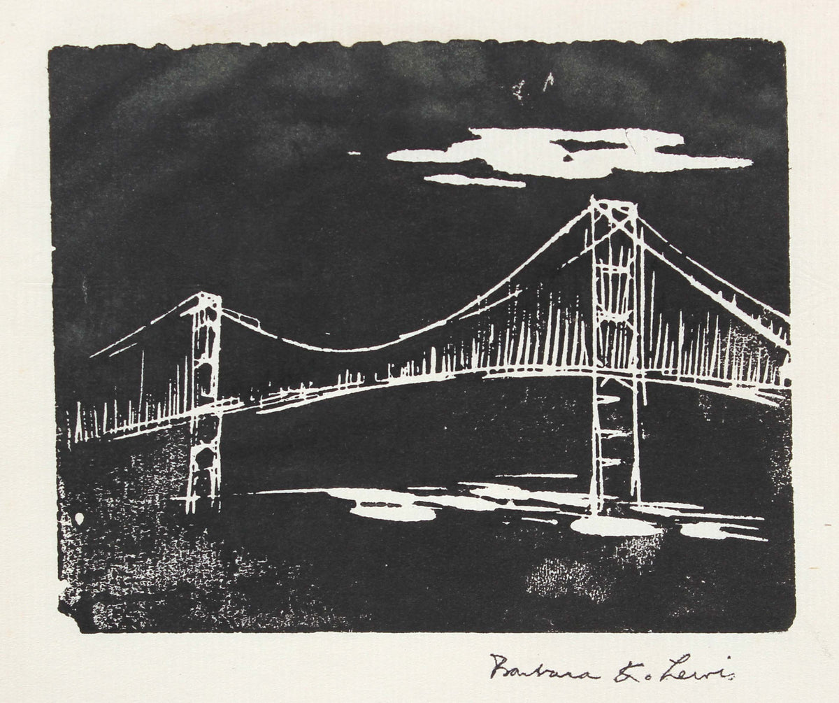 View of the Golden Gate Bridge<br>Late 20th Century Woodblock<br><br>#99070