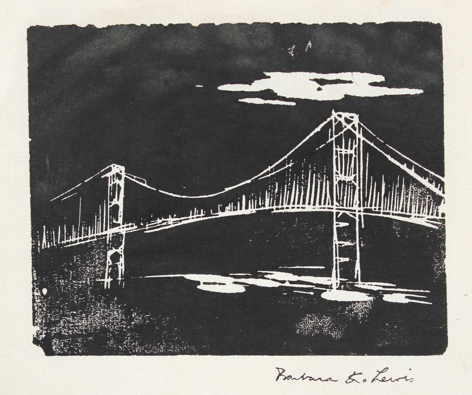 View of the Golden Gate Bridge<br>Late 20th Century Woodblock<br><br>#99070