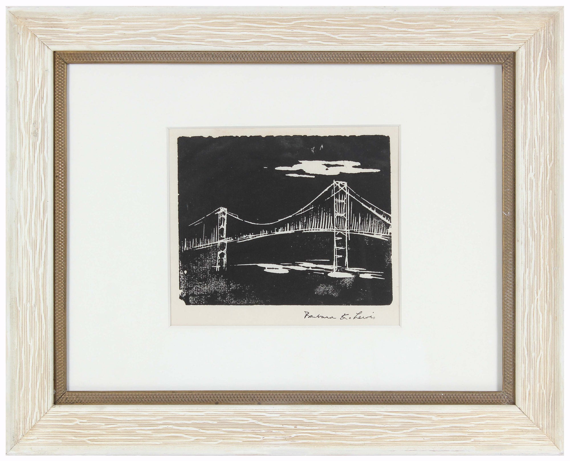 View of the Golden Gate Bridge<br>Late 20th Century Woodblock<br><br>#99070