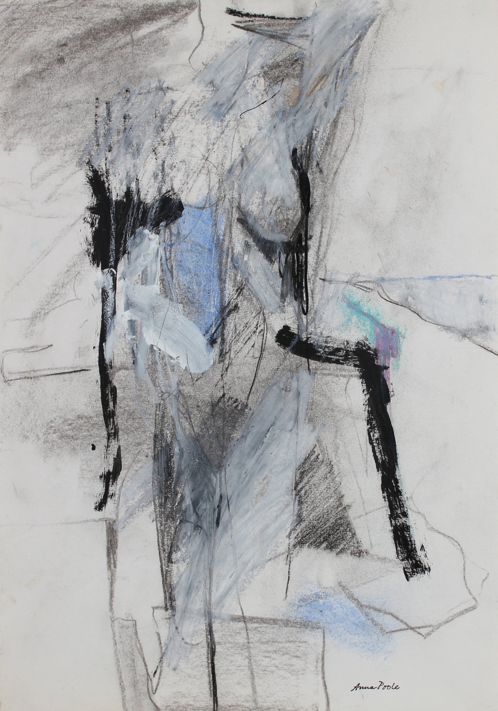 Cool Toned Figure Drawing <br>Late 20th Century Charcoal, Gouache and Pastel <br><br>#99149