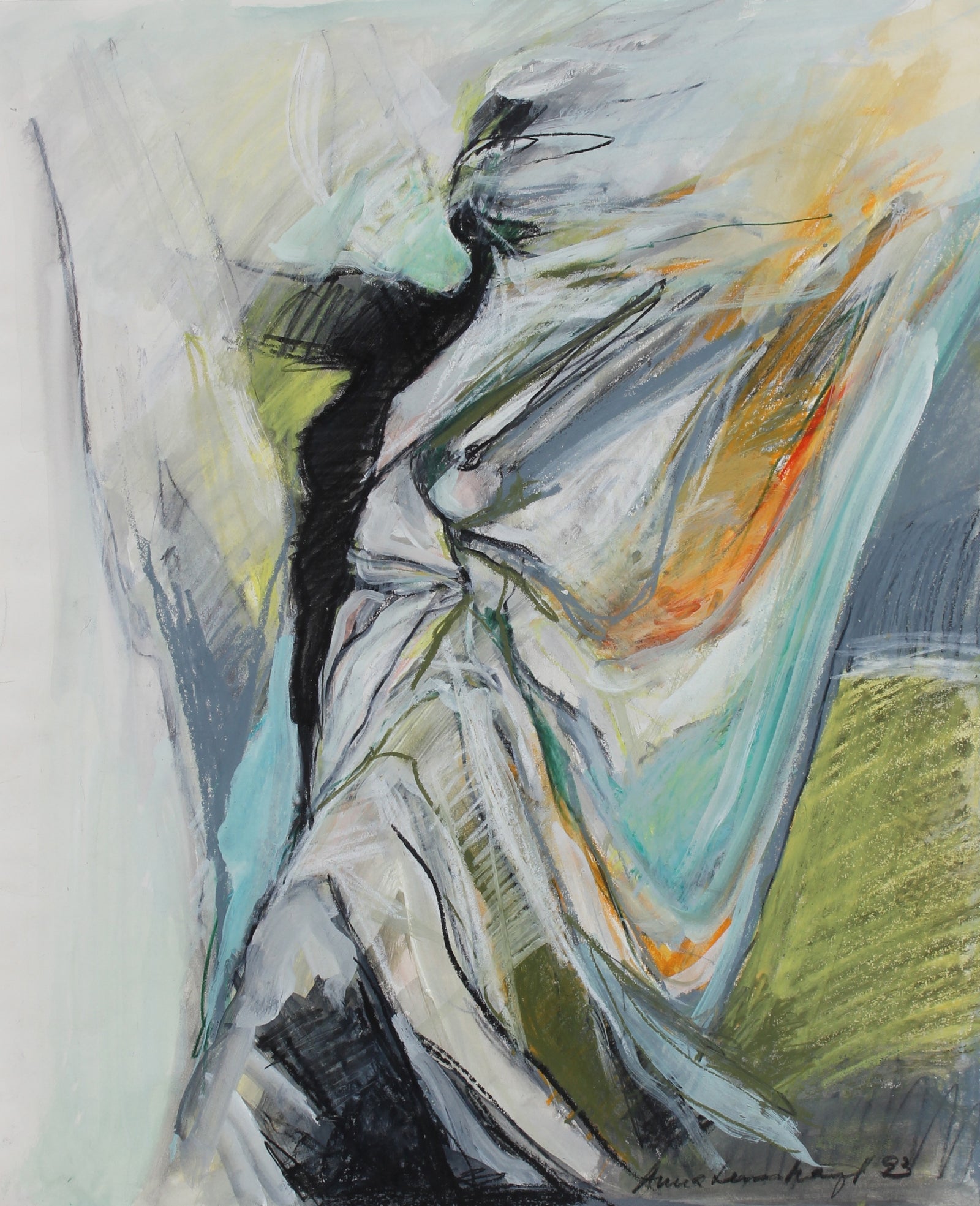 Figure & Storm Abstraction<br>1993 Mixed Media Drawing<br><br>#99155