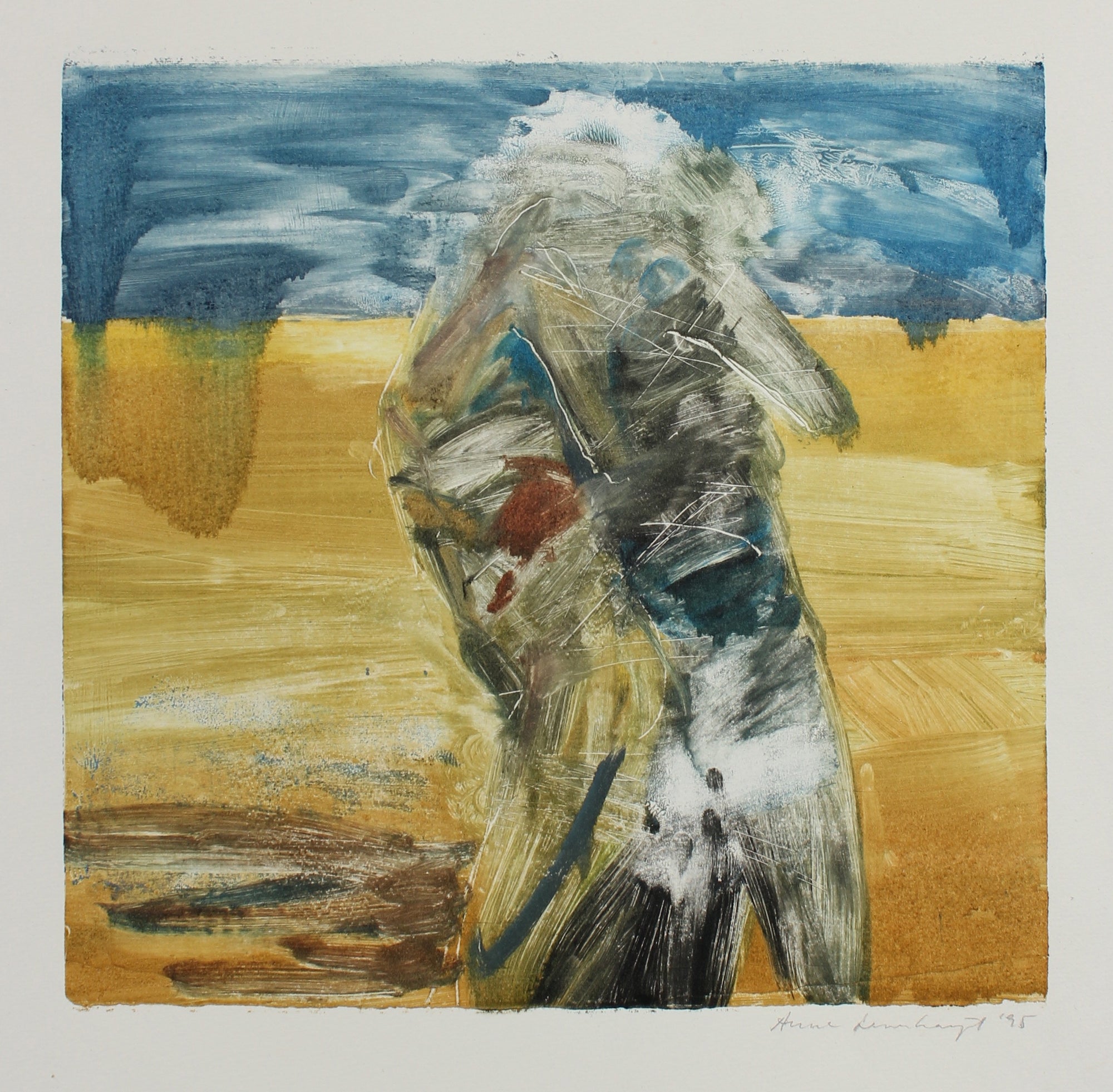 Figure & Horizon in Blue & Yellow<br>1995 Mixed Media Monotype<br><br>#99160