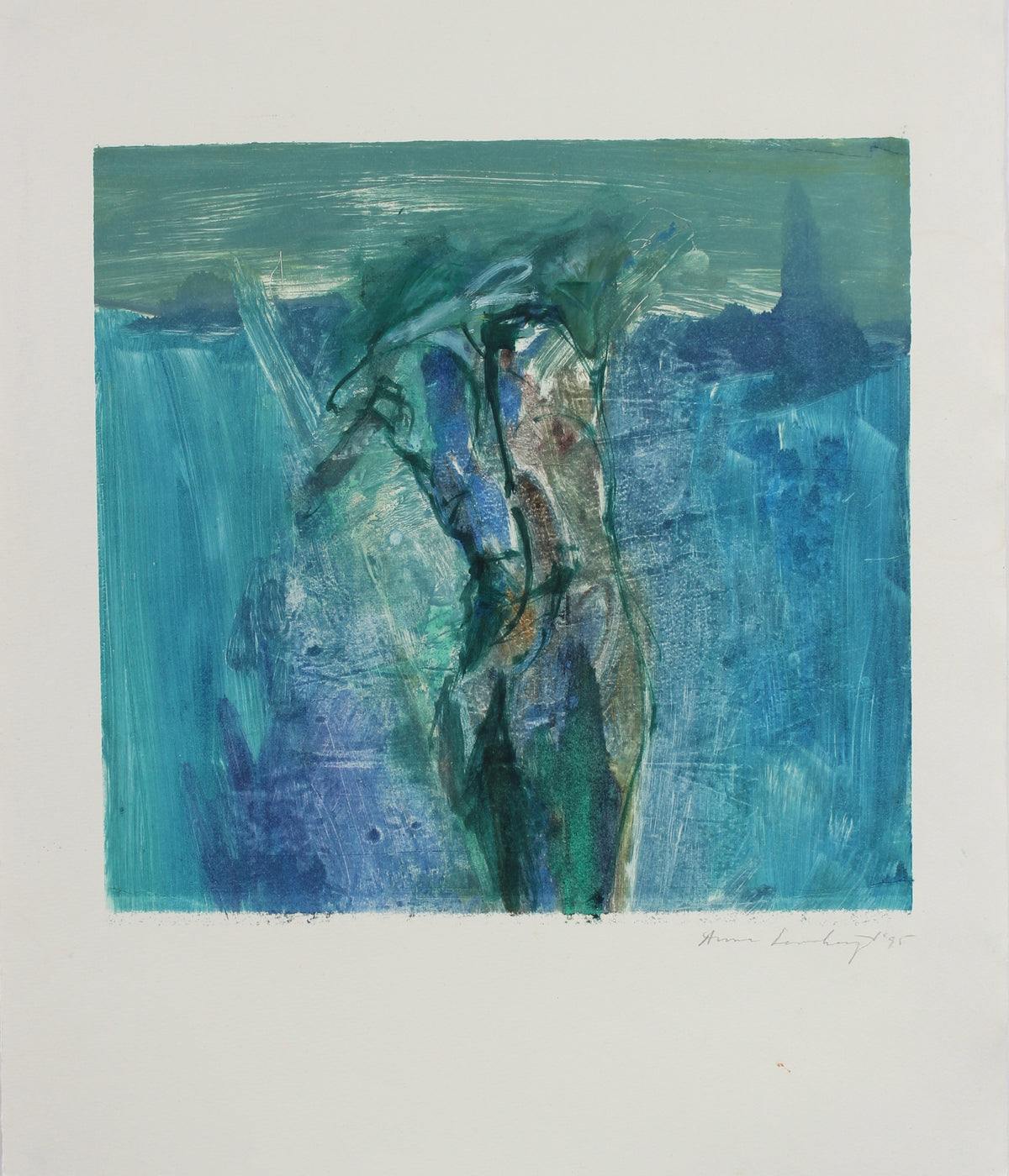 Abstracted Blue Figure Study<br>1995 Mixed Media Monotype<br><br>#99162