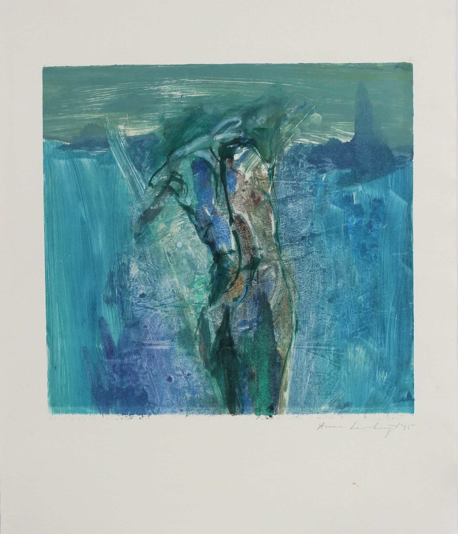 Abstracted Blue Figure Study<br>1995 Mixed Media Monotype<br><br>#99162