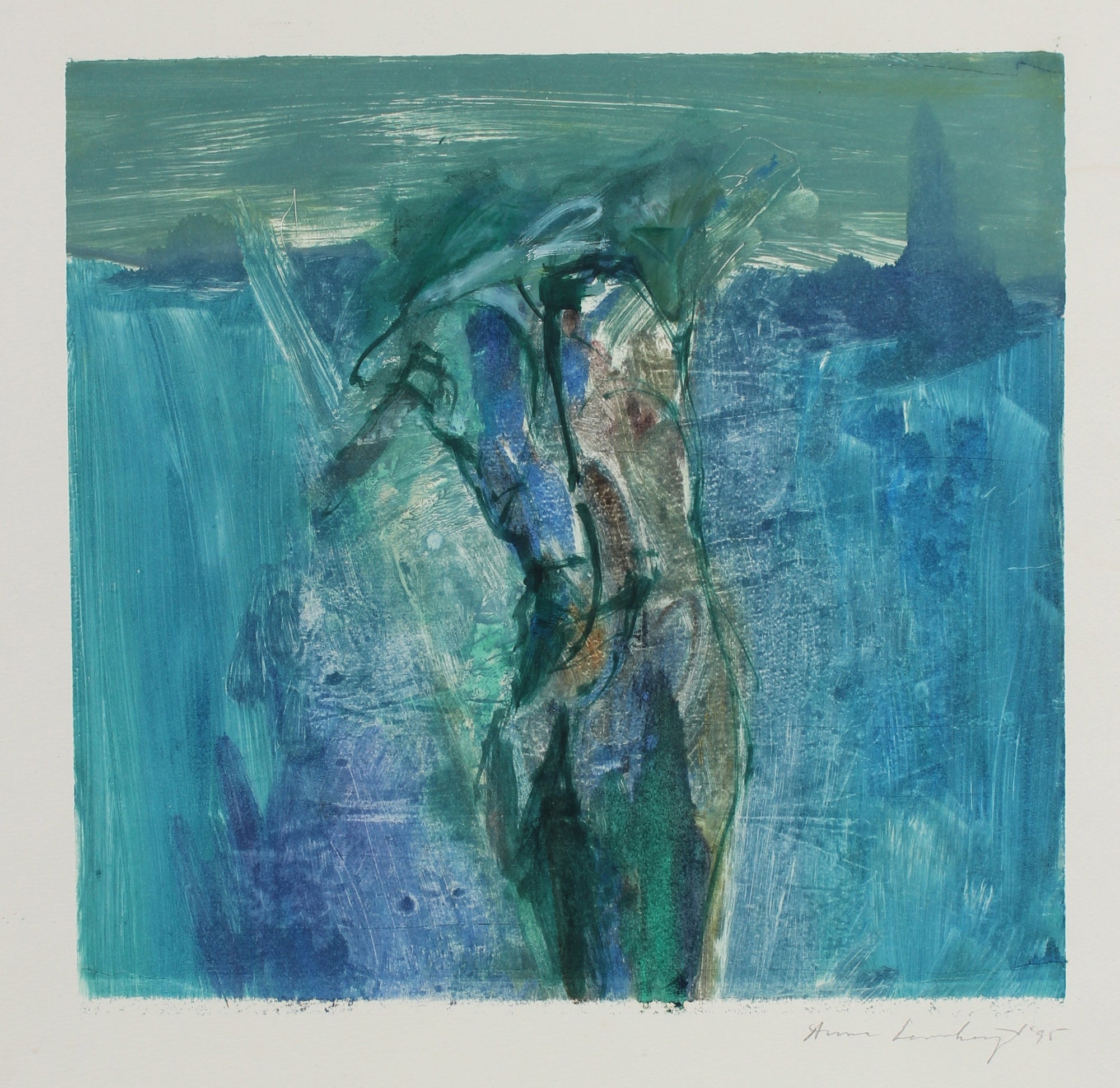 Abstracted Blue Figure Study<br>1995 Mixed Media Monotype<br><br>#99162