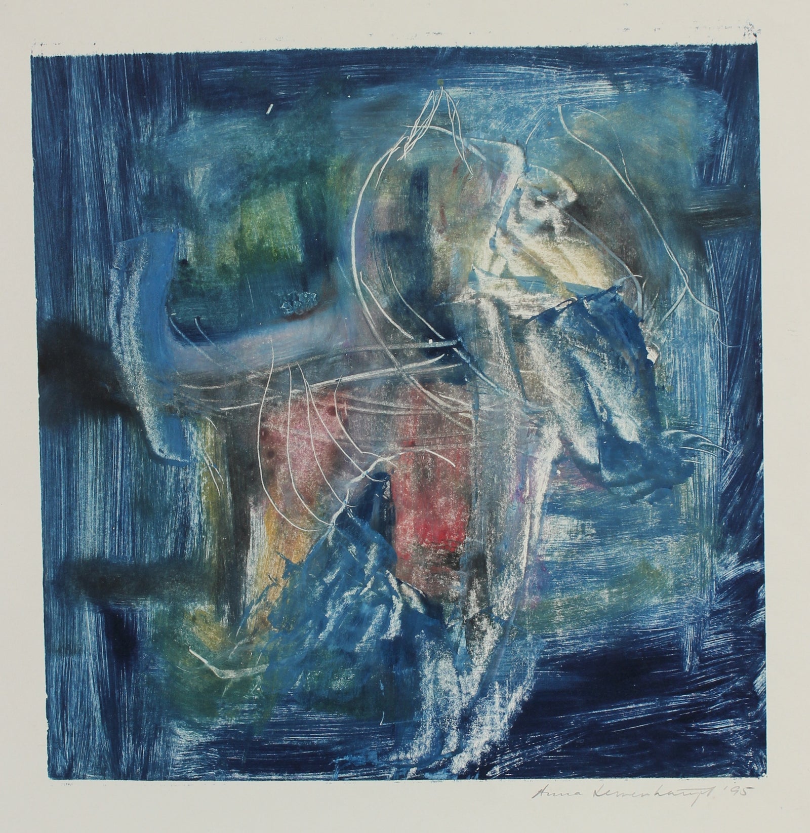 Blue Abstracted Color Study<br>1995 Mixed Media Monotype<br><br>#99166